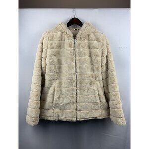 Women’s NWT Giolshon Cream Faux Fur Sweater with Hoodie Size L